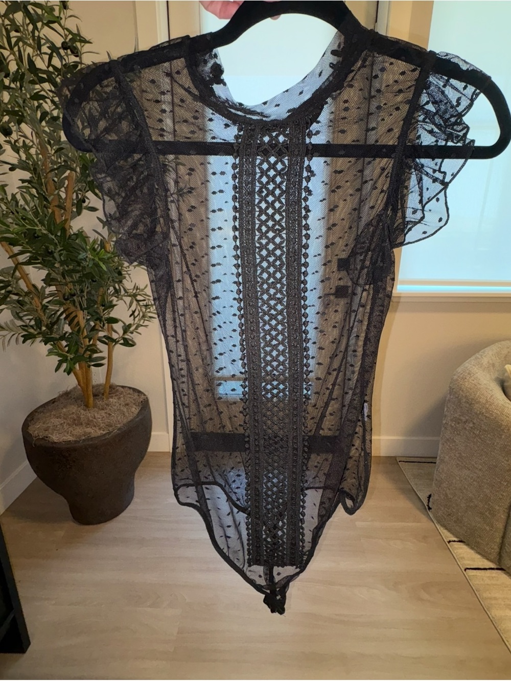 PrettyLittleThing Black Sheer Lace Bodysuit
